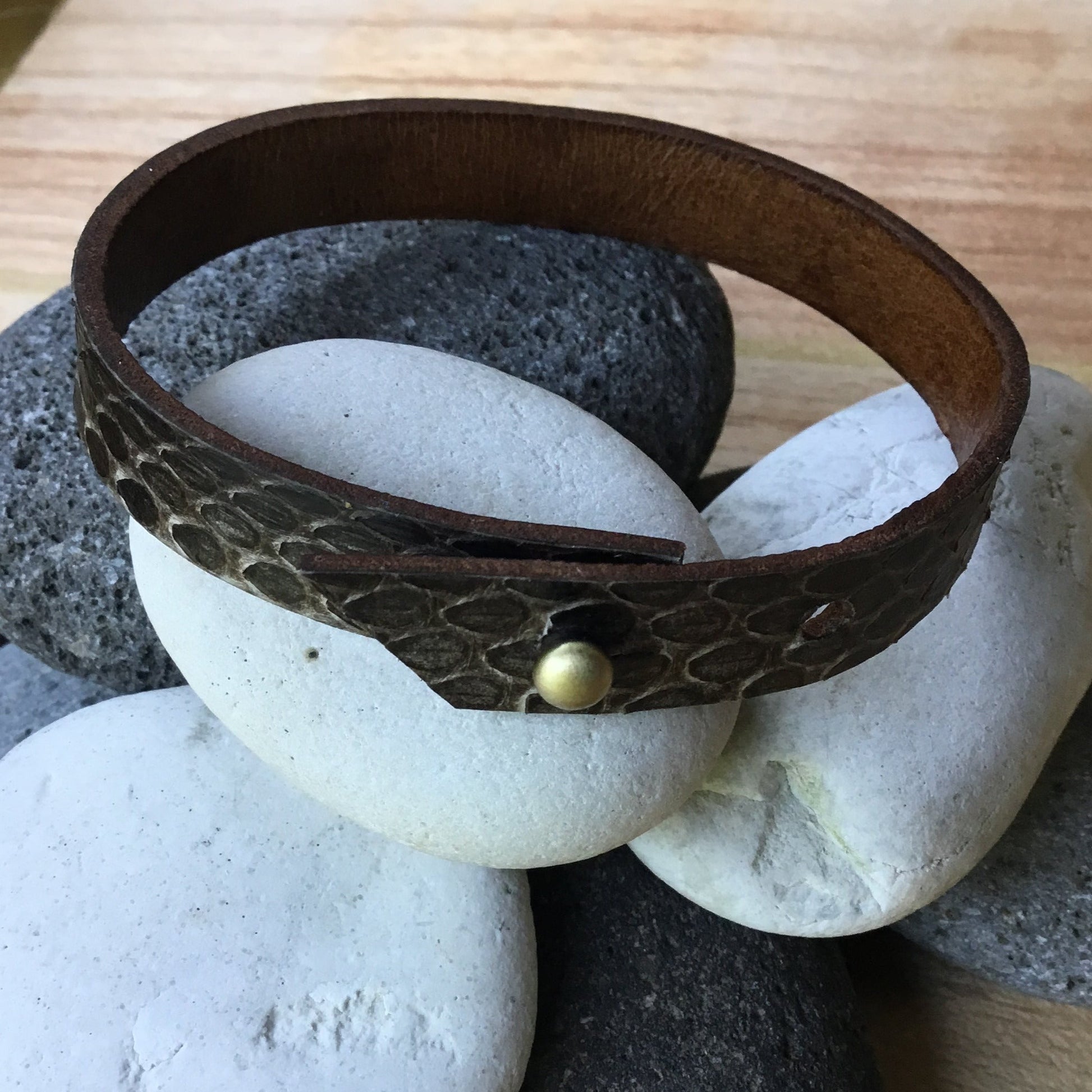 Exotic leather bracelet, black king cobra.