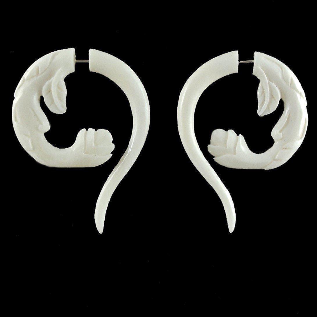 Tribal Earrings :|: Spring Blossom. Bone Fake Gauge Earrings | Fake Gauge Earrings