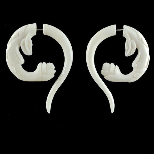White Tribal Earrings | Tribal Earrings :|: Spring Blossom. Bone Fake Gauges 