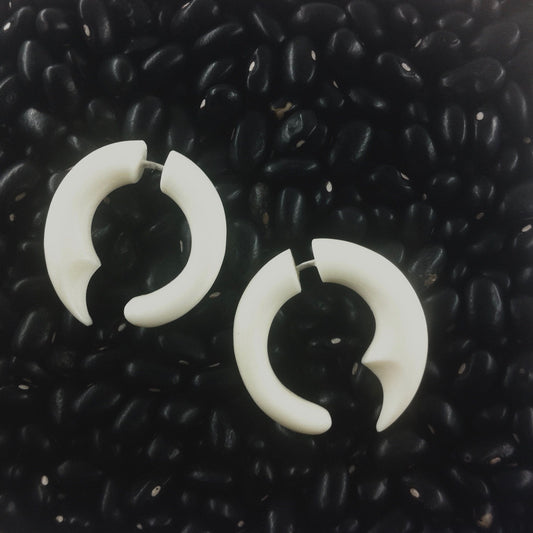 Organic White Hoop Earrings | Fake Gauges :|: Talon Hoop tribal earrings.