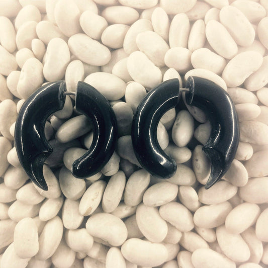 Black Horn Jewelry | Fake Gauges :|: Talon Hoop tribal earrings. Horn.