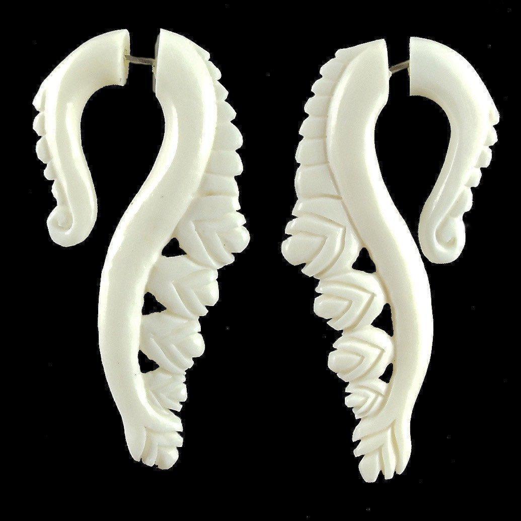 Tribal Earrings :|: Luminous Flower. Bone Tribal Fake Gauge Earrings,. | Fake Gauge Earrings