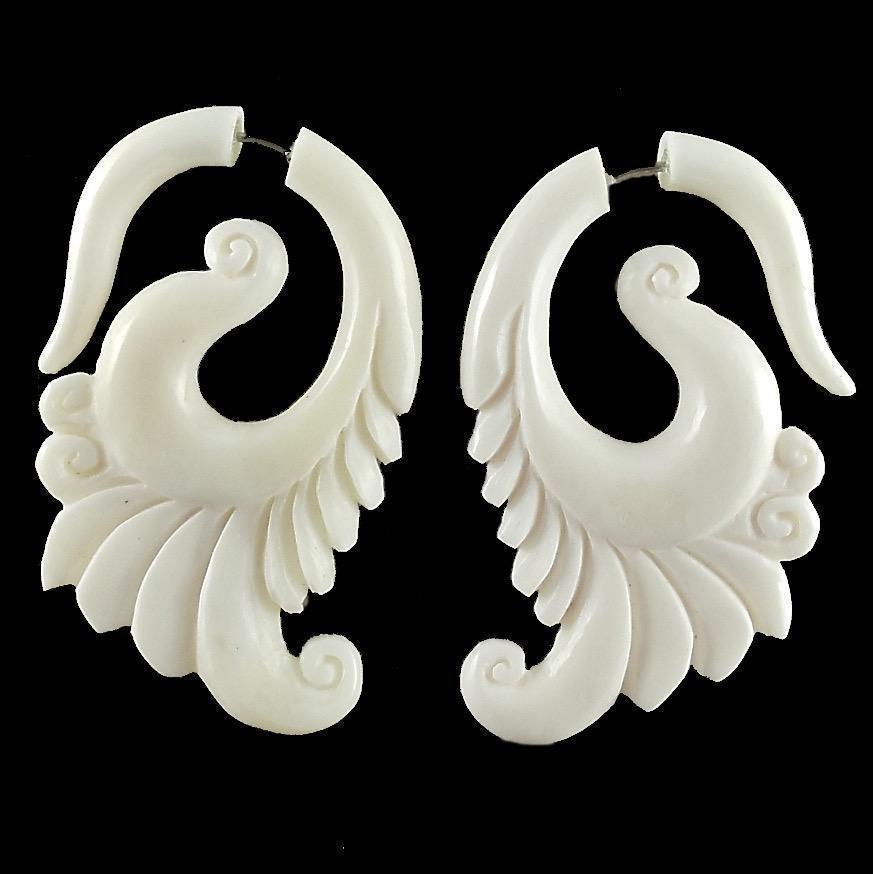 Tribal Earrings :|: Dove Blossom. Bone Fake Gauge Earrings | Fake Gauge Earrings