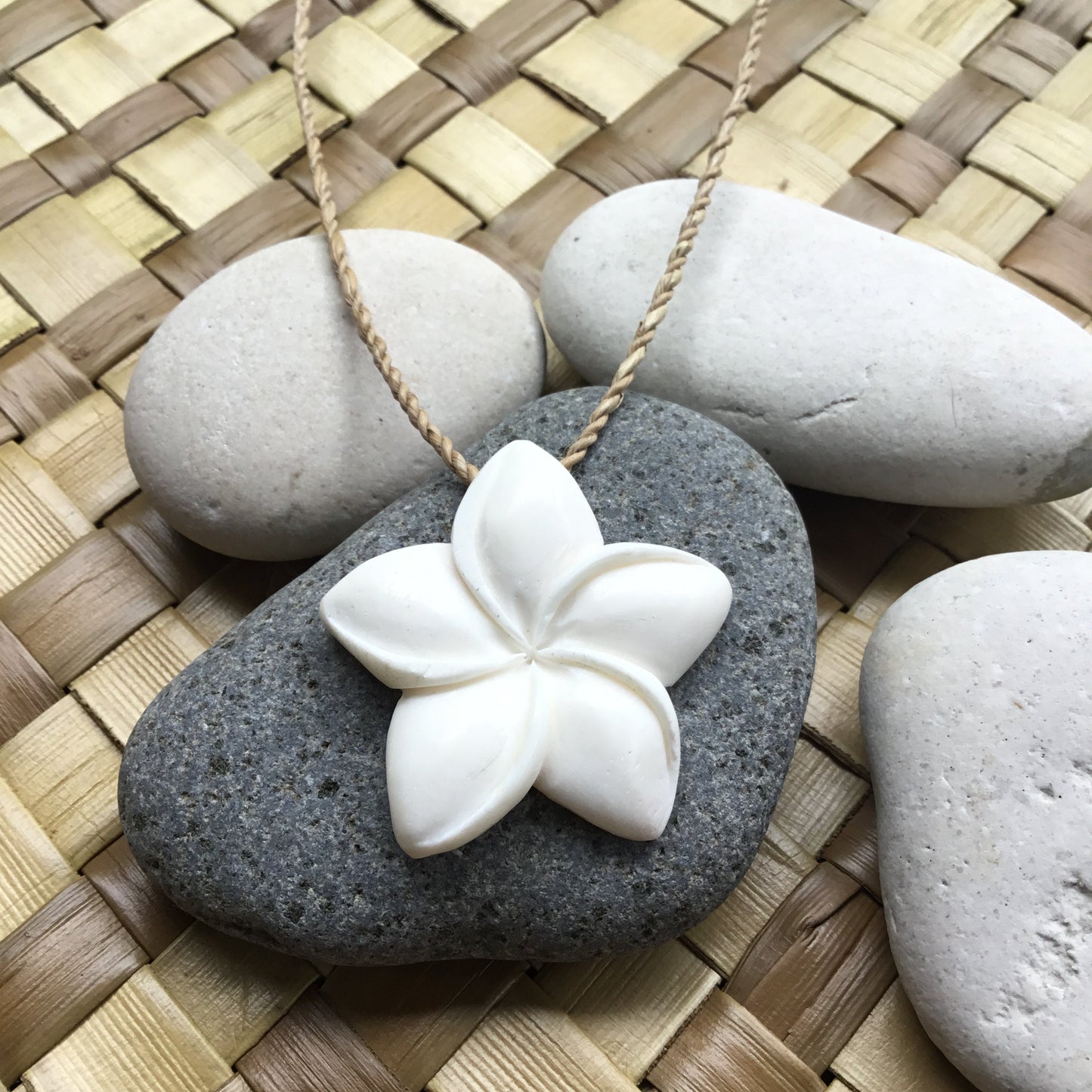 Hawaii flower bone necklace.