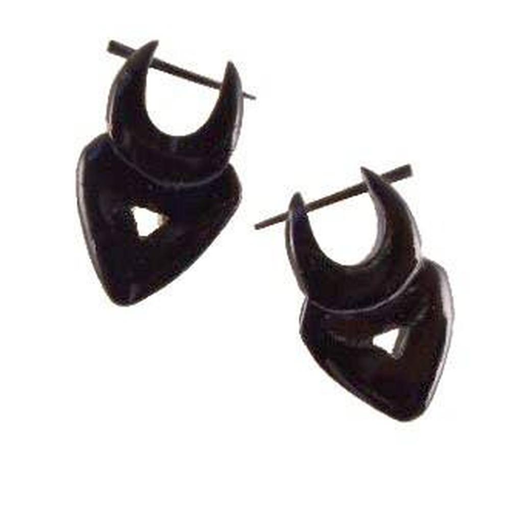 Horn Jewelry :|: Heart Drop. (seconds) Black Horn Earrings. | Horn Earrings