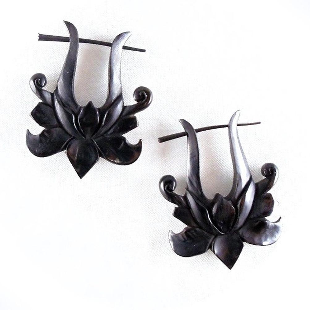 Natural Jewelry :|: Lotus Rose. Horn Earrings, 1 1/2 inch W x 1 1/2 inch L. | Tribal Earrings