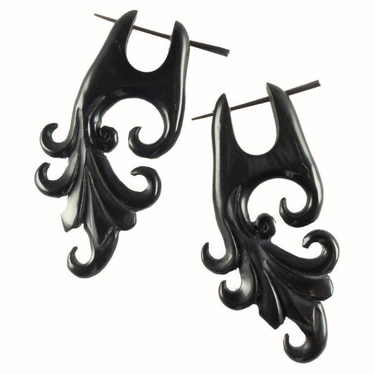 Ocean Tribal Earrings | Natural Jewelry :|: Dragon Vine. Horn Earrings. 1 inch W x 2 1/2 inch L. | Tribal Earrings