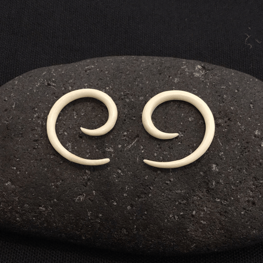Ear gauges Bone Body Jewelry | 12 Gauge Earrings, White Spiral Body Jewelry. Bone. Natural.