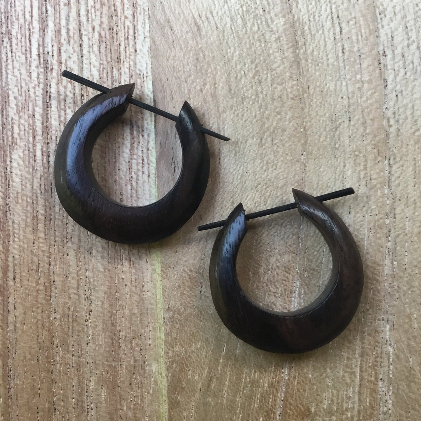 large wood hoop earrings. brown