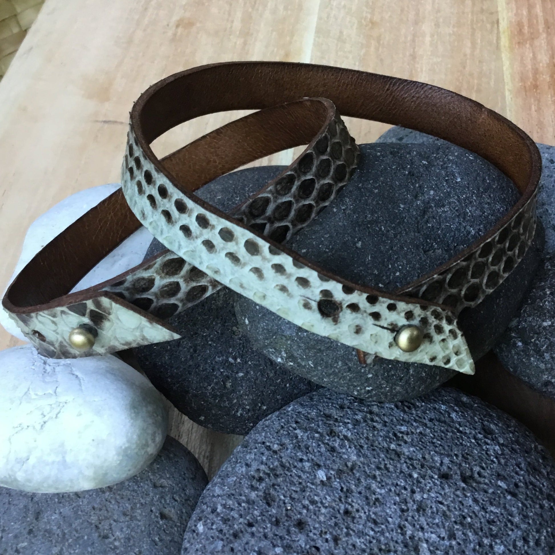 Leather anklet, exotic cobra snakeskin.