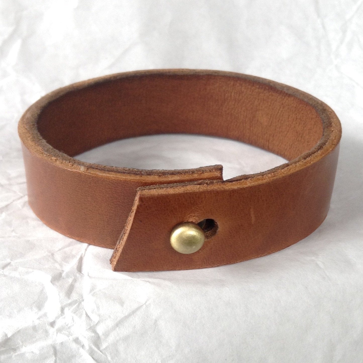 Goatskin lined Caramel leather bracelet.