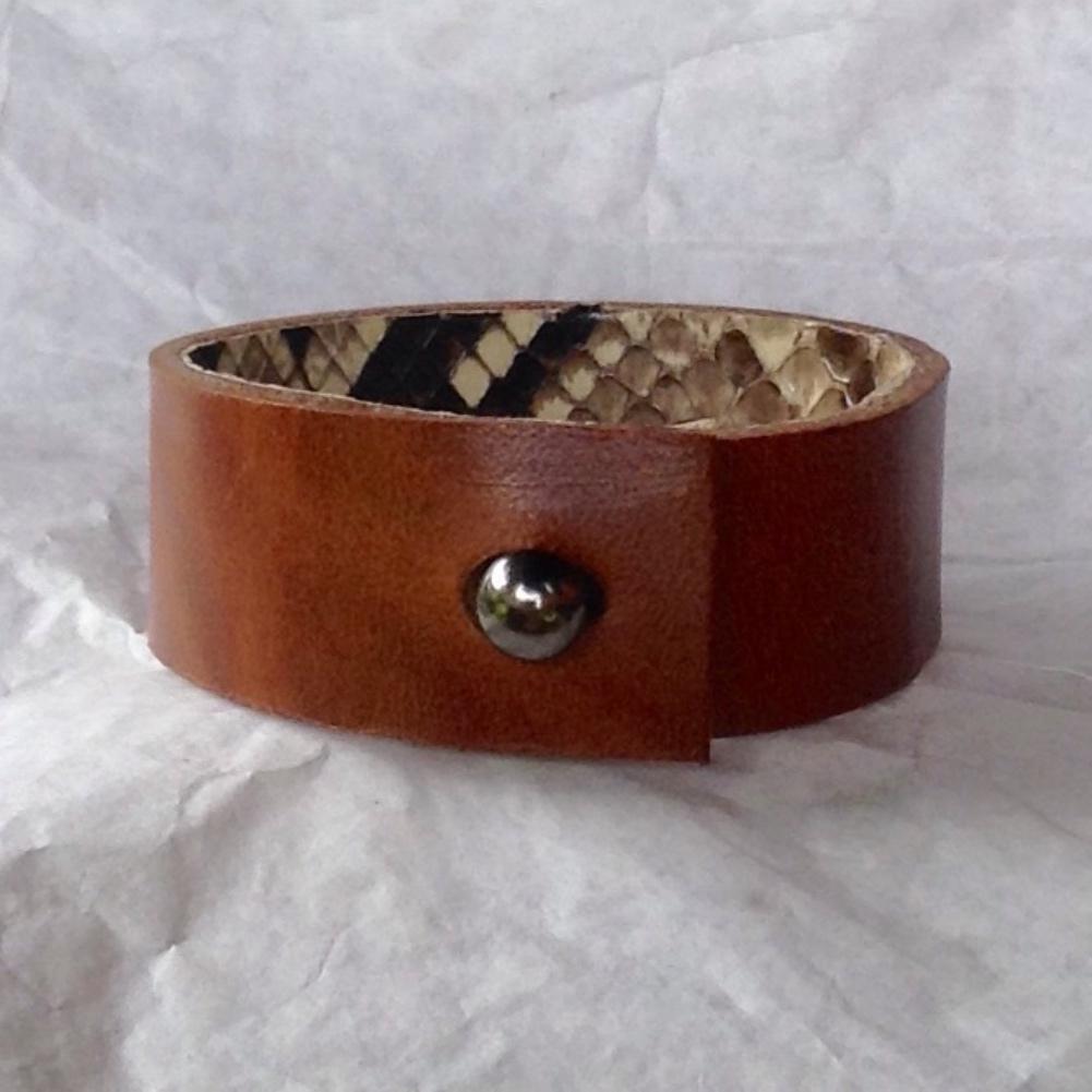 Caramel Leather and Python Lined Bracelet, Reversible.