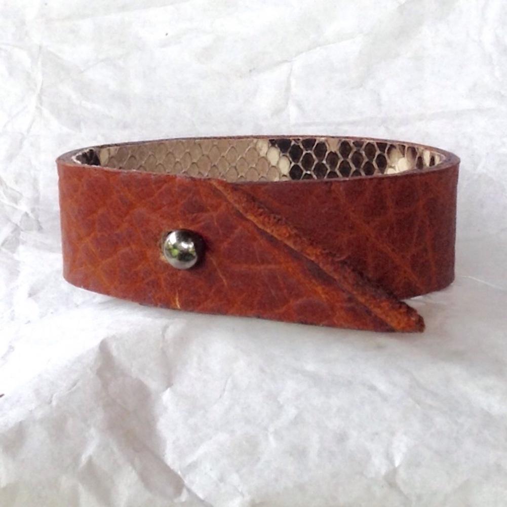 Textured Bull Leather and Python Bracelet, Reversible.