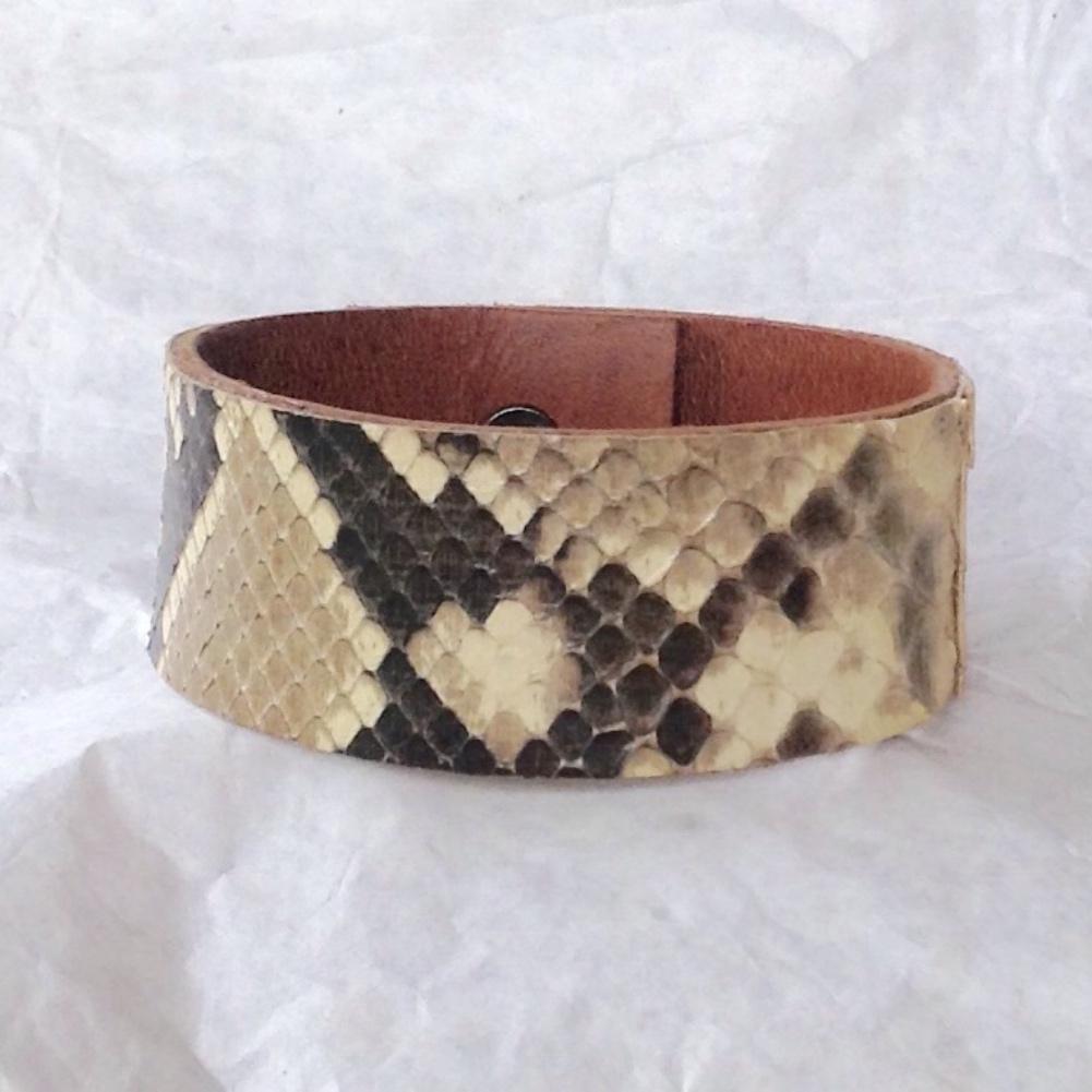 Python and Caramel Leather Bracelet, Reversible.