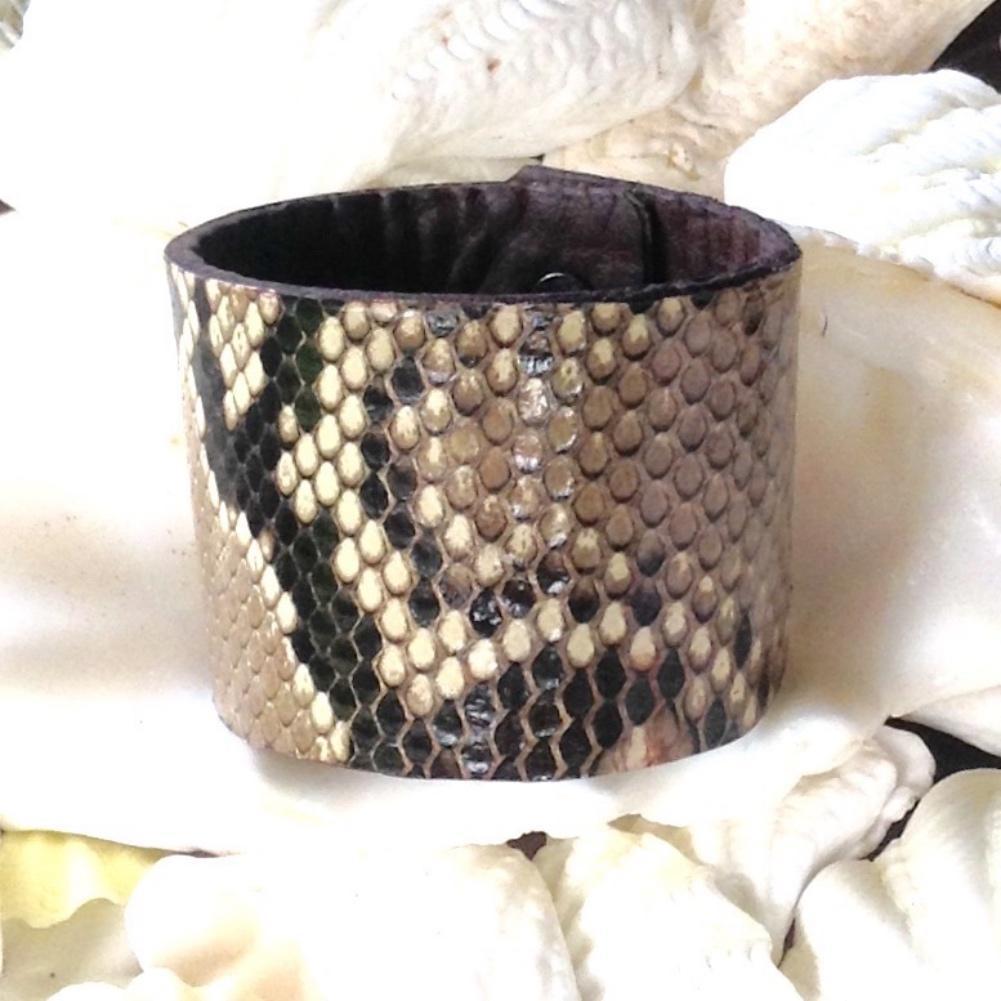Python and Bison Leather Cuff Bracelet, Reversible.