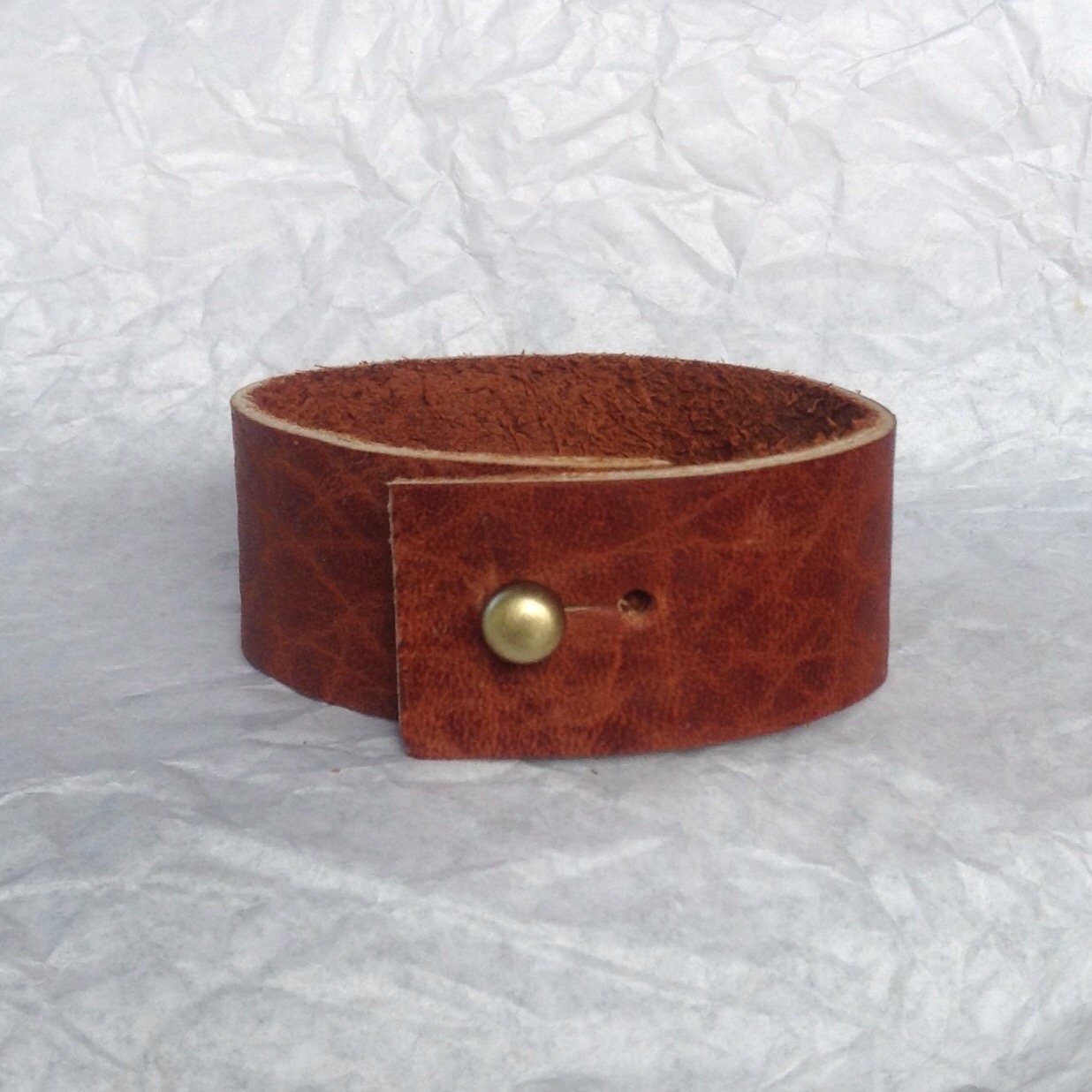 Natural Wide Leather Strap Bracelet.