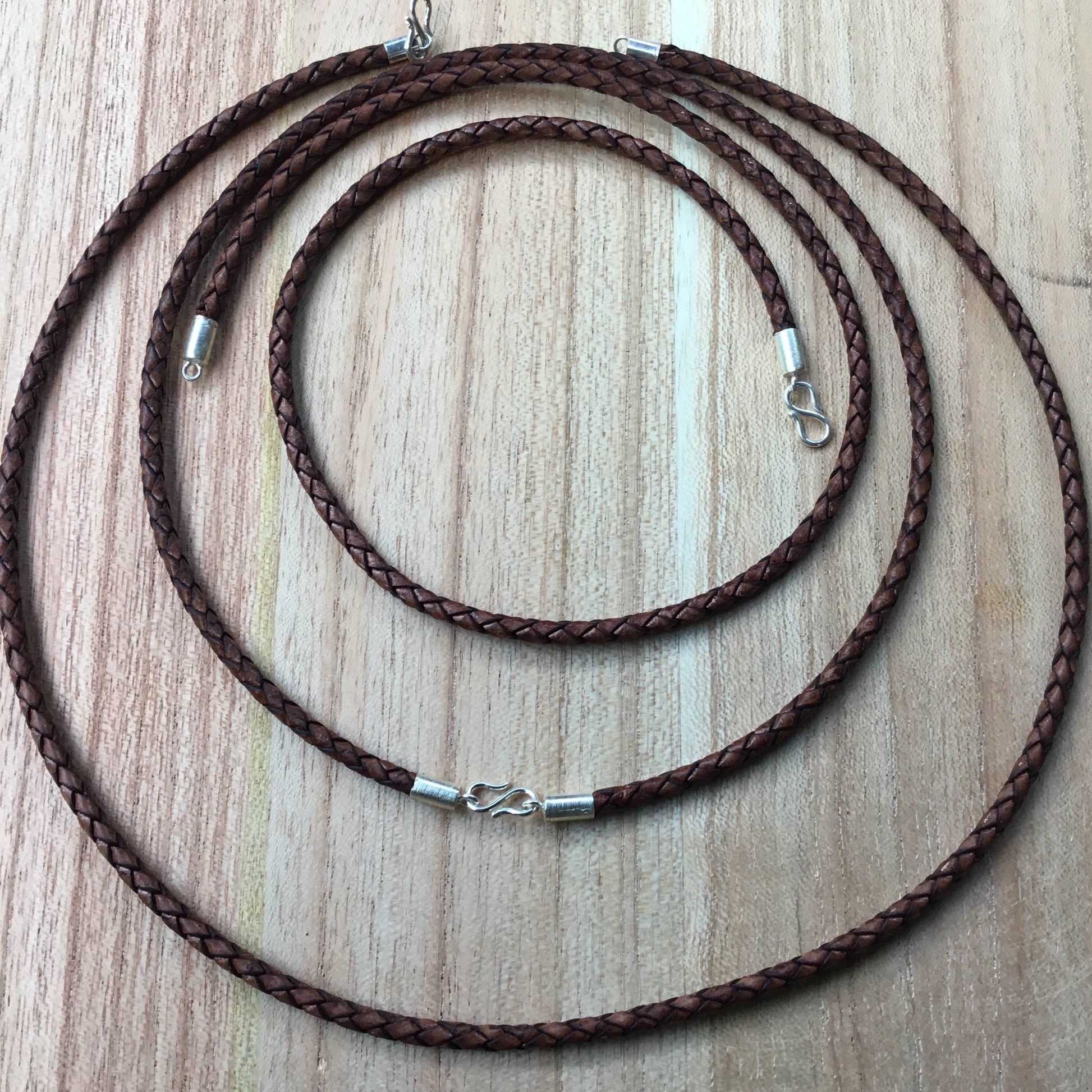 Men's Black Round Braid Leather Necklace 20 Inches