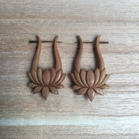 lotus earrings, wood.