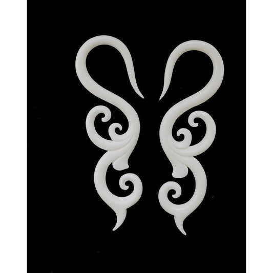Carved Earrings for stretched ears | Body Jewelry :|: Trilogy Sprout. Bone 8g gauge earrings.