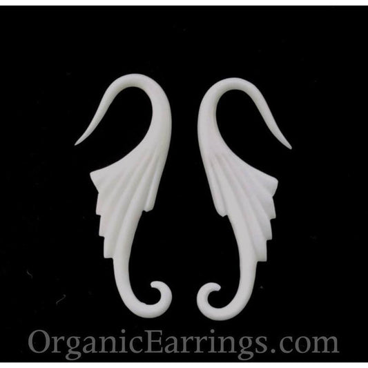 White Earrings for stretched lobes | 1Body Jewelry :|: Wings. Bone 10g gauge earrings.
