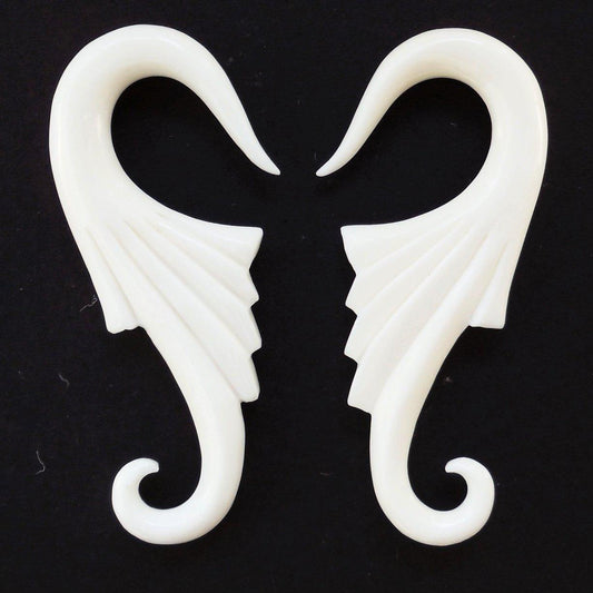 2g Gauged Earrings and Organic Jewelry | Body Jewelry :|: Nouveau Wings, white. Bone. 2 Gauge Earrings. Organic Jewelry. | 2 Gauge Earrings