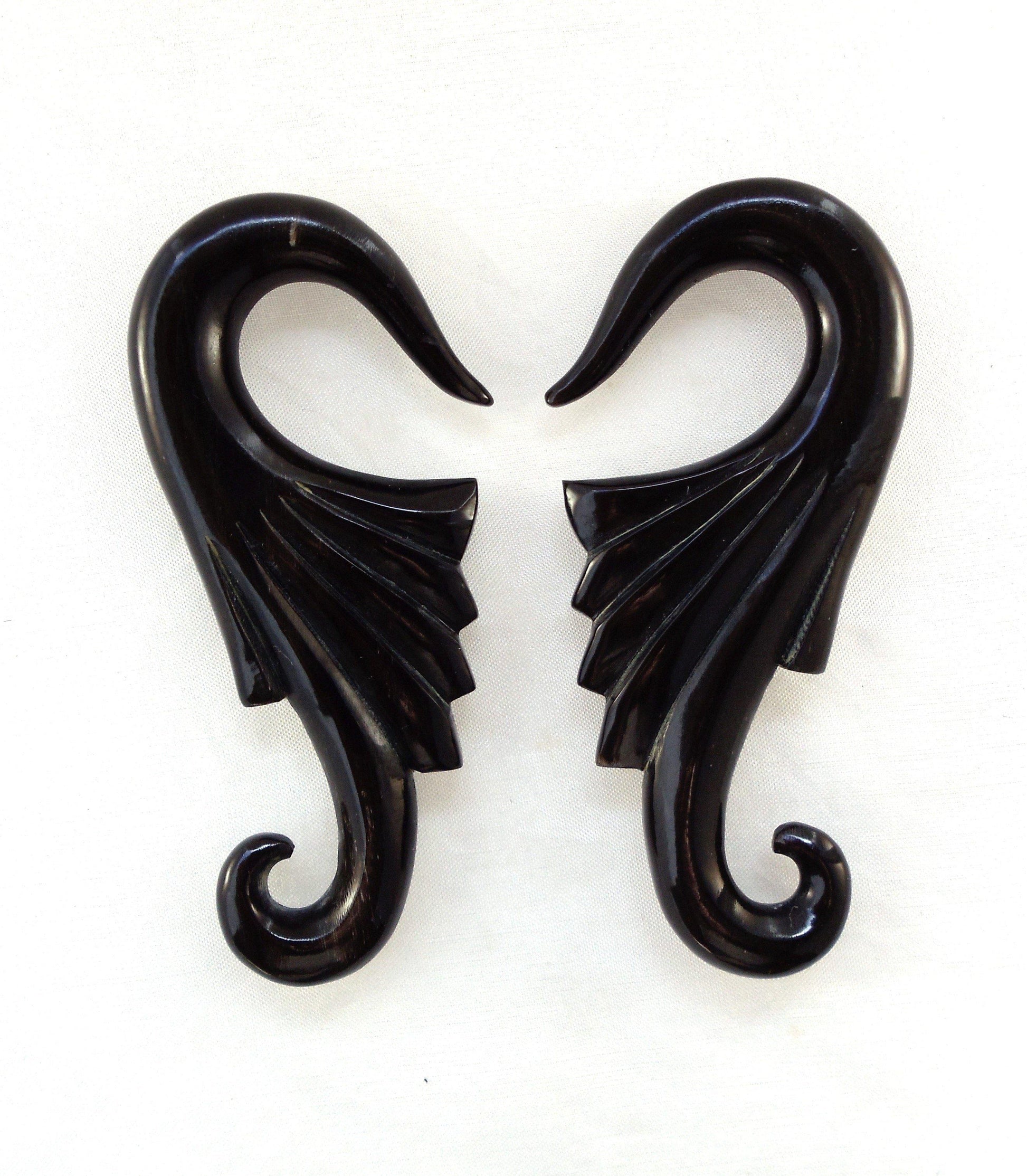 0 Gauge Earrings :|: Nouveau Wings, black. Horn 0 Gauge Earrings. Piercing Jewelry | 0 Gauge Earrings