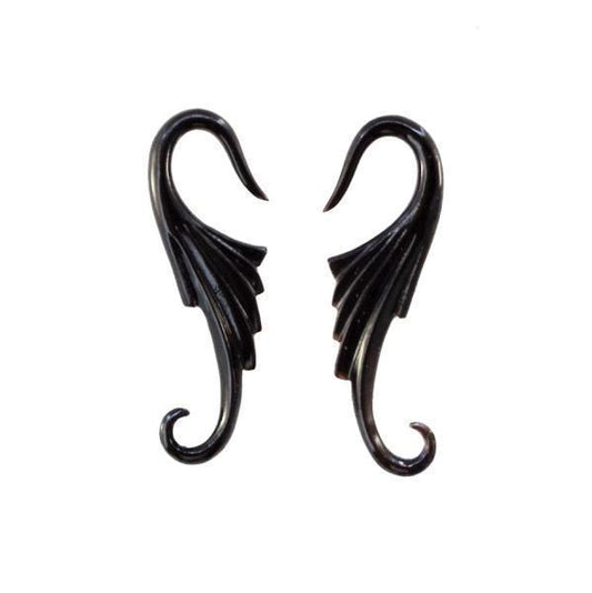 Black Black Body Jewelry | Wood or horn gauge earrings. | Gauges :|: Wings, 10 gauge earrings, black.