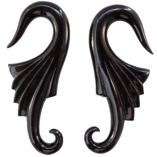 For stretched lobes Horn Jewelry | Gauges :|: Wings, 2 gauge earrings, black.