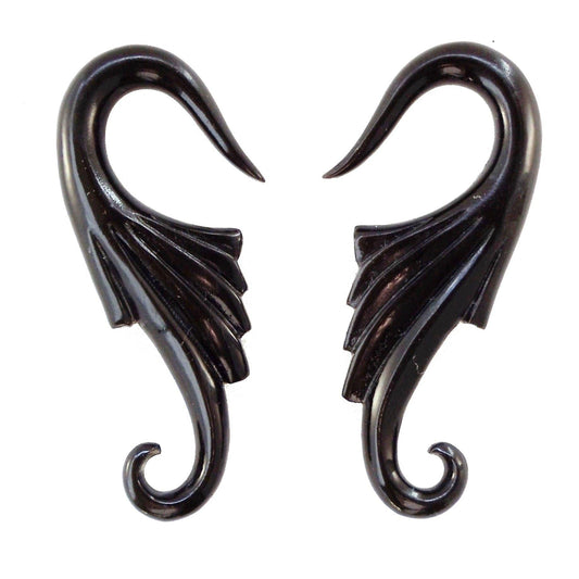 Black Black Body Jewelry | Wood or horn gauge earrings. | Body Jewelry :|: Wings, 4 gauge earrings, black.