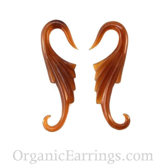 Amber horn Gauged Earrings and Organic Jewelry | 10 Gauge Earrings :|: Nouveau Wings. Amber Horn 10g, Organic Body Jewelry. | Tribal Body Jewelry