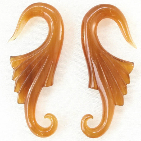 Large Gauged Earrings and Organic Jewelry | Body Jewelry :|: Nouveau Wings. Amber Horn 2g, Organic Body Jewelry. | Tribal Body Jewelry