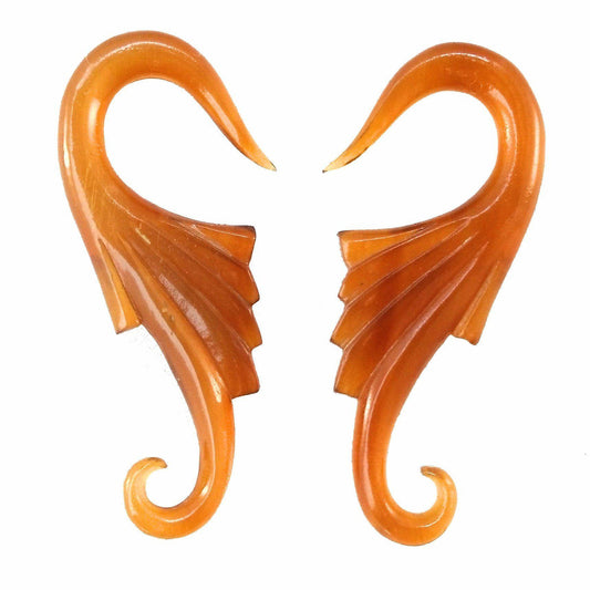 Earrings for stretched ears | Body Jewelry :|: Wings, 4 gauge earrings, Amber Horn.