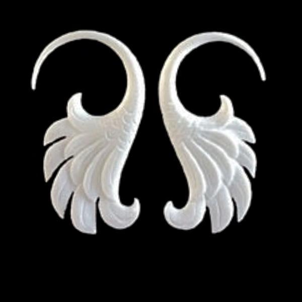 Wings. 12 gauge earrings. Natural bone.