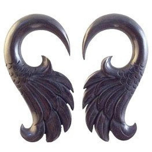 Large Black Body Jewelry | Wood or horn gauge earrings. | Gauges :|: Wings. 2 gauge earrings, black.