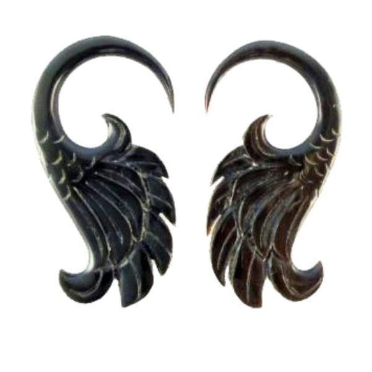 For stretched lobes Horn Jewelry | Gauges :|: Wings. 6 gauge earrings, black.