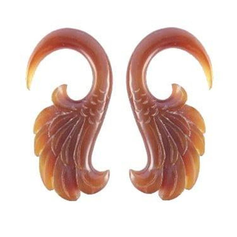 2 Gauge Earrings :|: Wings. Amber Horn 2g, Organic Body Jewelry. | Tribal Body Jewelry