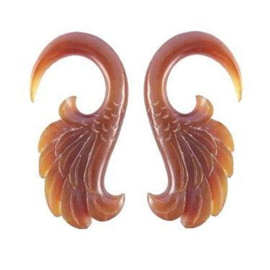 Buffalo horn Gauged Earrings and Organic Jewelry | 2 Gauge Earrings :|: Wings. Amber Horn 2g, Organic Body Jewelry. | Tribal Body Jewelry