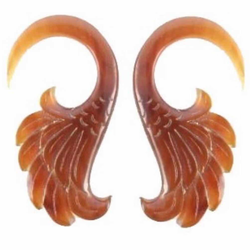 4 Gauge Earrings :|: Wings. Amber Horn 4g, Organic Body Jewelry. | Tribal Body Jewelry