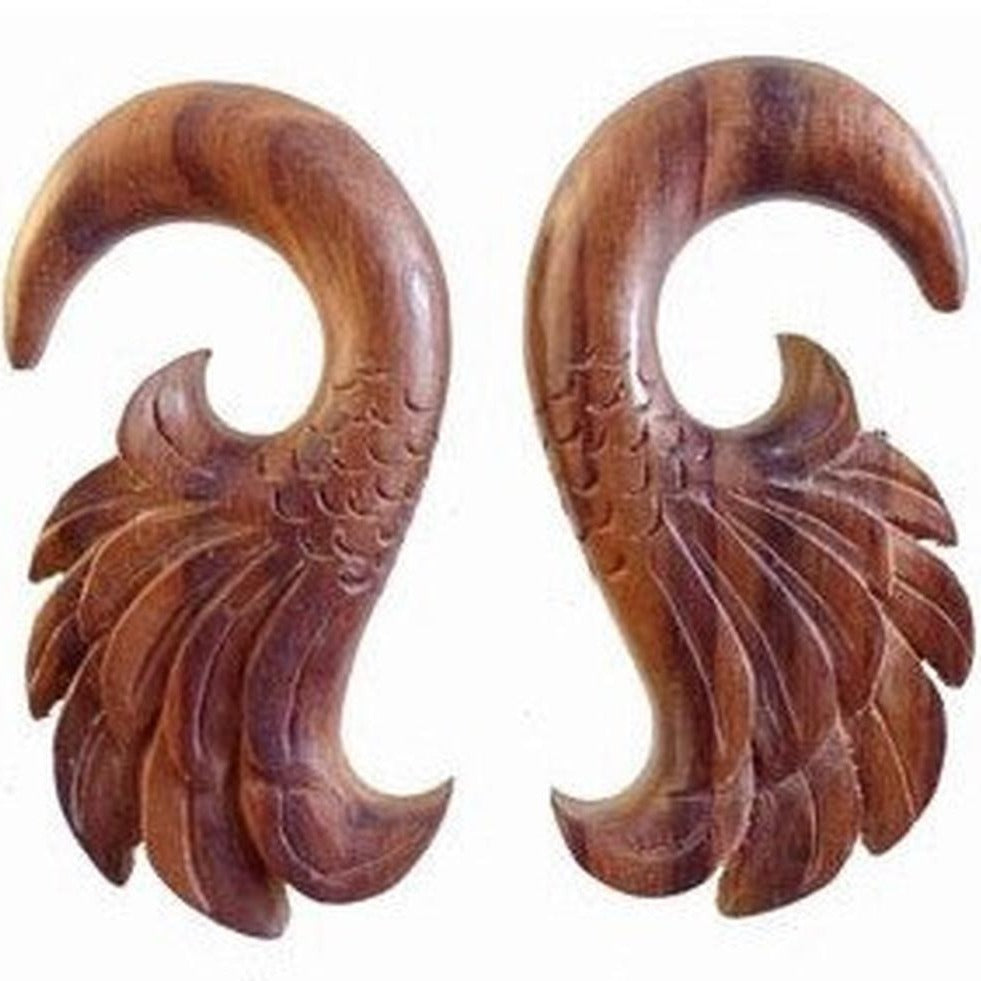 Wood Body Jewelry :|: Wings. 00 gauge, Rosewood Earrings. | Gauges