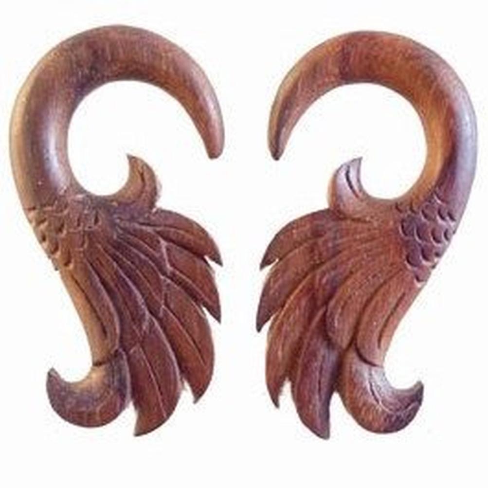 2 Gauge Earrings :|: Wings. Rosewood 2g, Organic Body Jewelry. | Wood Body Jewelry