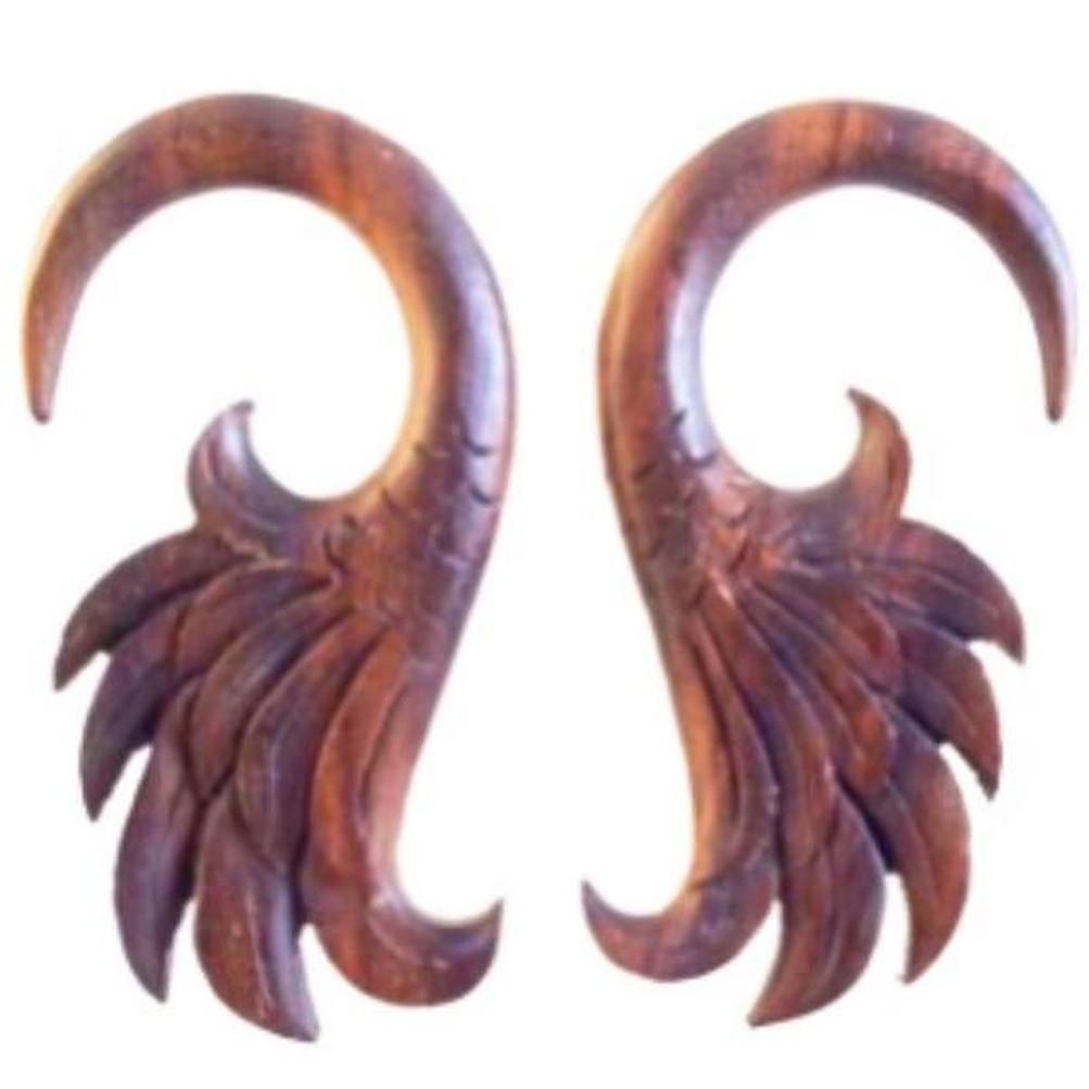 4 Gauge Earrings :|: Wings. Rosewood 4g, Organic Body Jewelry. | Wood Body Jewelry
