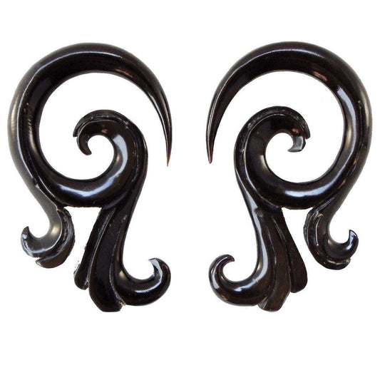 Large Black Body Jewelry | Wood or horn gauge earrings. | Gauge Earrings :|: Talon. Horn 2g gauge earrings.