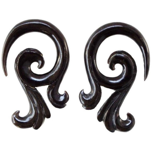 Large Black Body Jewelry | Wood or horn gauge earrings. | Gauge Earrings :|: Talon. Horn 4g gauge earrings.