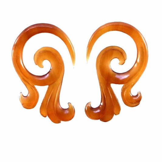 Handmade Horn Jewelry | Body Jewelry :|: Talon. Amber Horn 6g gauge earrings.