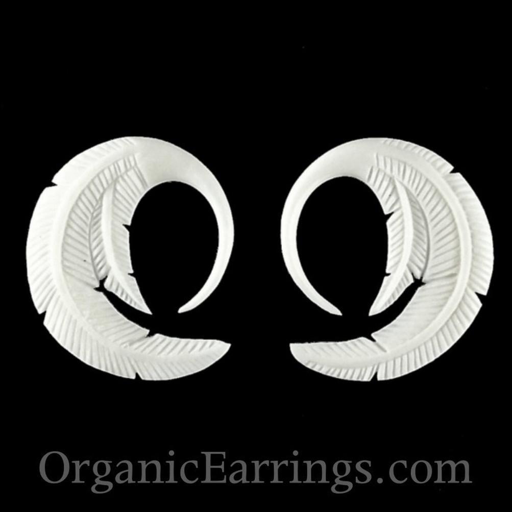 Gauges :|: Feather. 10 gauge earrings. 1 1/4 inch W X 1 1/4 inch L. organic bone | Bone Jewelry