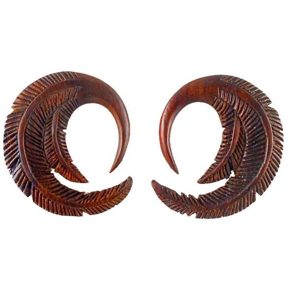 Gauges :|: Feather. 6 gauge Rosewood Earrings. 1 1/8 inch W X 1 1/2 inch L | Wood Body Jewelry