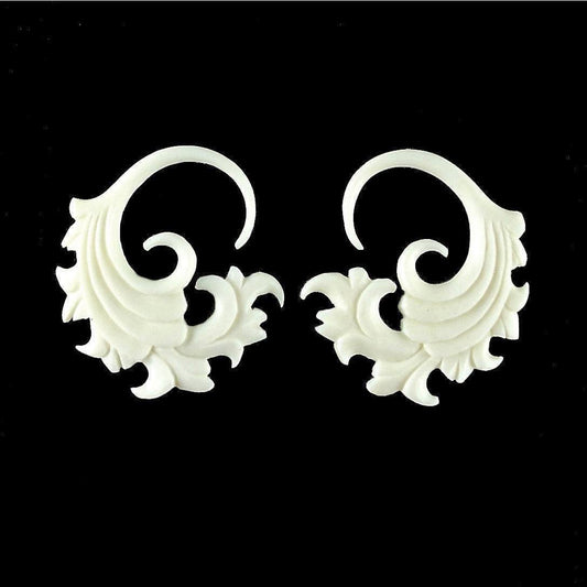 White Earrings for stretched lobes | Bone Jewelry :|: Fire. 12 gauge earrings. 1 1/4 inch W X 1 1/4 inch L. bone. | 12 Gauge Earrings