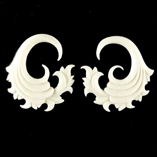 6g Gauged Earrings and Organic Jewelry | Bone Jewelry :|: Fire. 6 gauge Bone. 1 1/4 inch W X 1 1/2 inch L | 6 Gauge Earrings