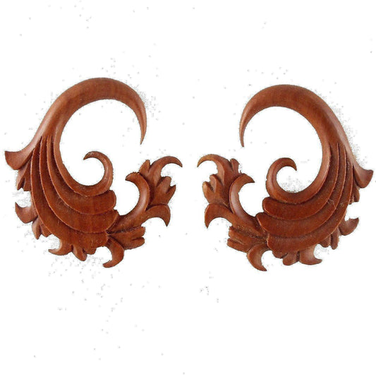Brown Earrings for stretched ears | Gauges :|: Fire. 2 gauge earrings, fruit wood. 1