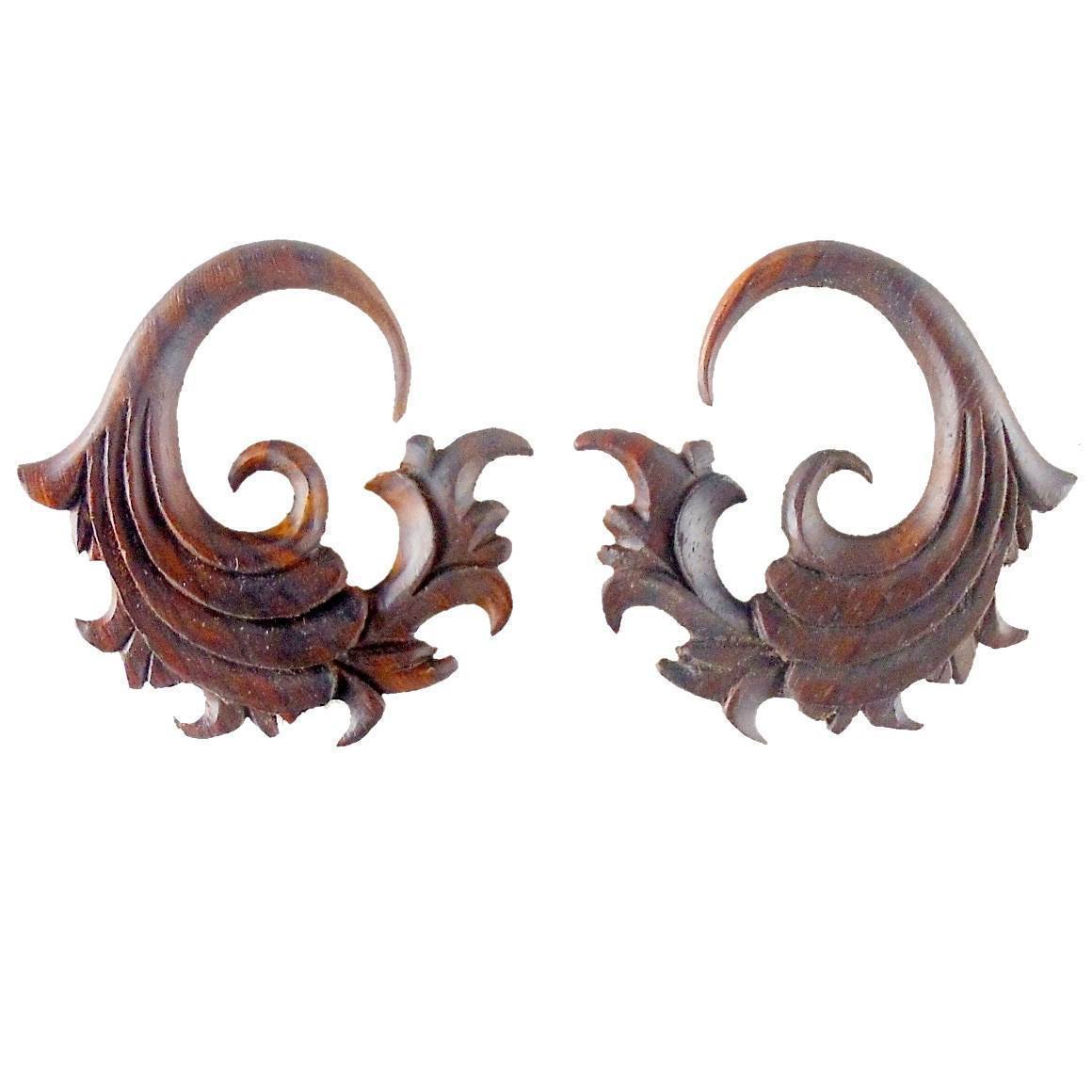 Gauges :|: Fire. 4 gauge Rosewood Earrings. 1 1/4 inch W X 1 1/2 inch L | Wood Body Jewelry